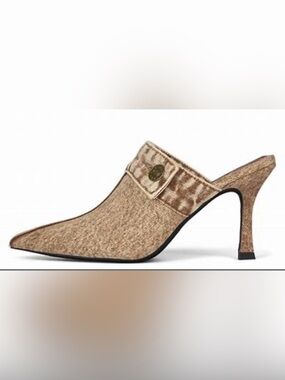 Jeffrey Campbell woman’s dolly denim mule Tan Pointed-Toe heel shoe size 8